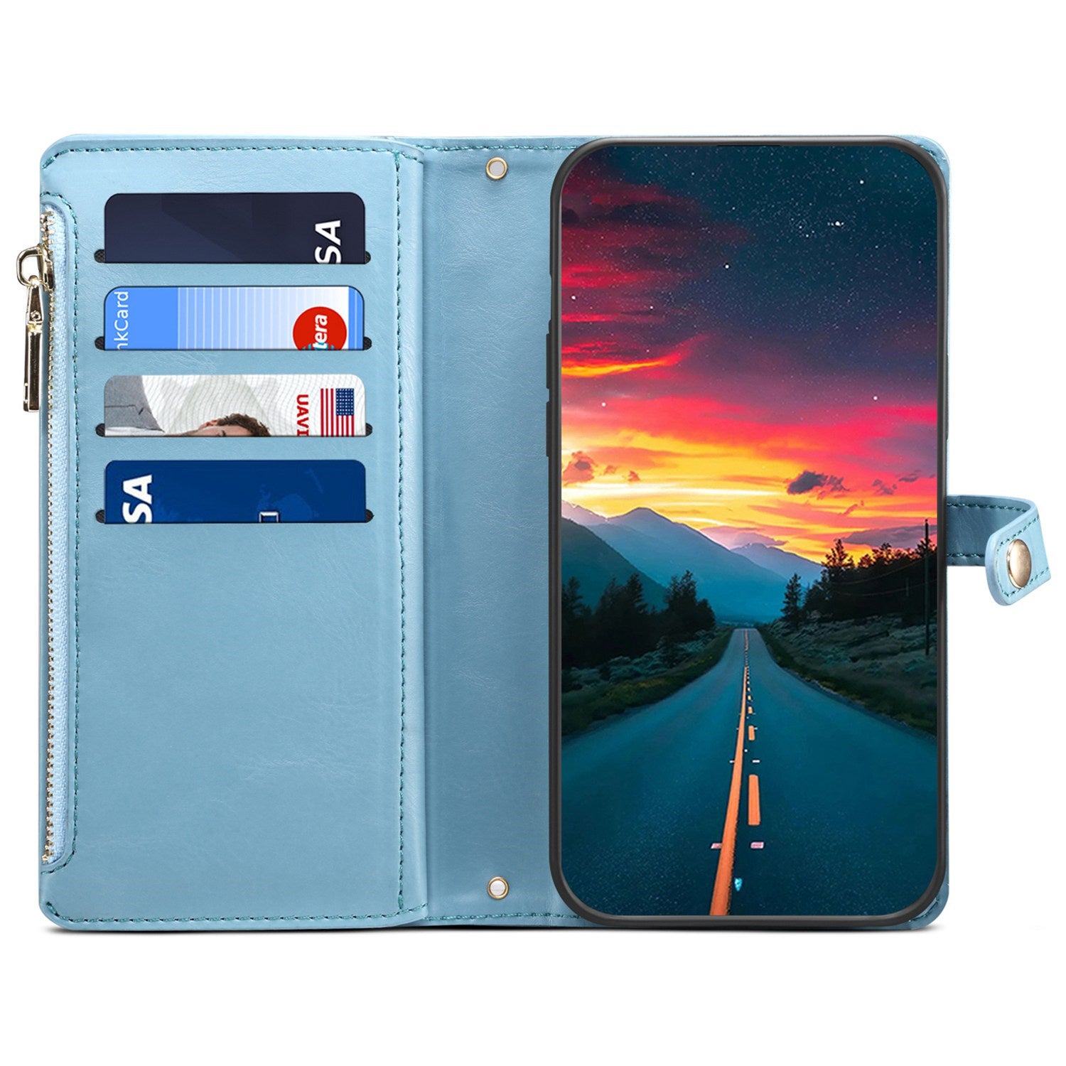 ESEBLE Galaxy Series For Samsung Galaxy M15 5G / F15 5G Case RFID Blocking Wallet Cover with Wrist Strap - Blue ESEBLE Galaxy Series For Samsung Galaxy M15 5G / F15 5G Case RFID Blocking Wallet Cover with Wrist Strap - Blue